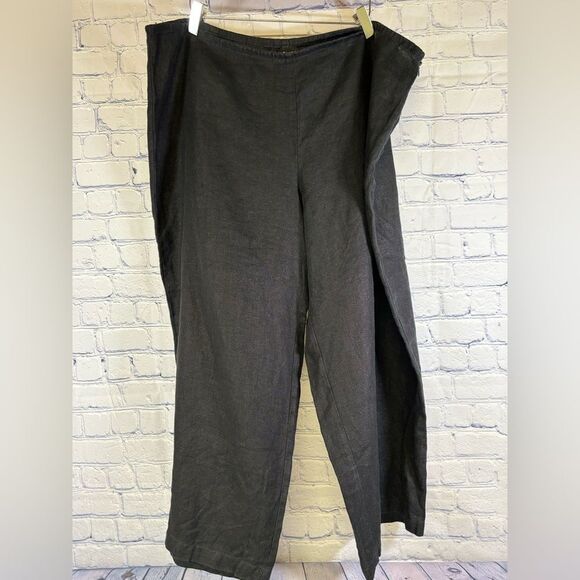Eileen Fisher Black 100% Irish Linen Classic Casual Minimalist Crop Pants XL - Picture 2 of 10